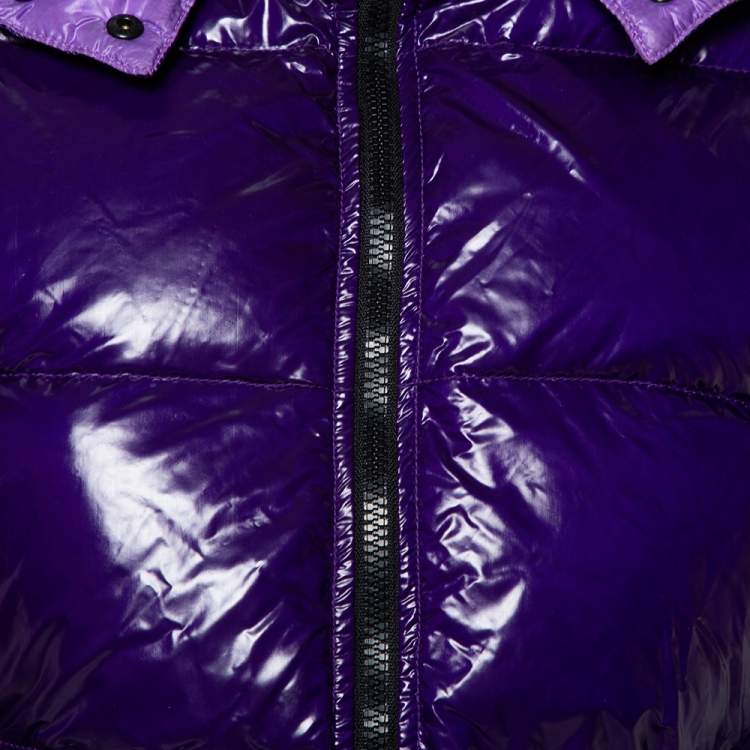 Pre Owned Moncler Purple Synthetic Quilted Hooded Down Jacket S