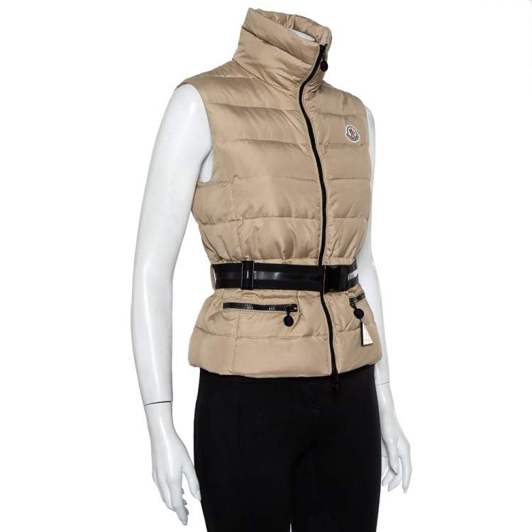 Pre Owned Moncler Beige Synthetic Padded Gaelle Vest XS 