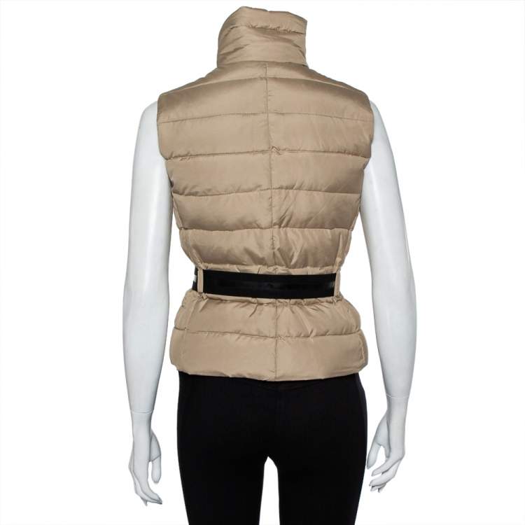 Pre Owned Moncler Beige Synthetic Padded Gaelle Vest XS 