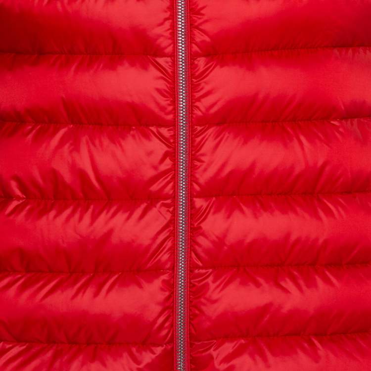 Pre Owned Moncler Red Synthetic Quilted Hooded Jacket XL