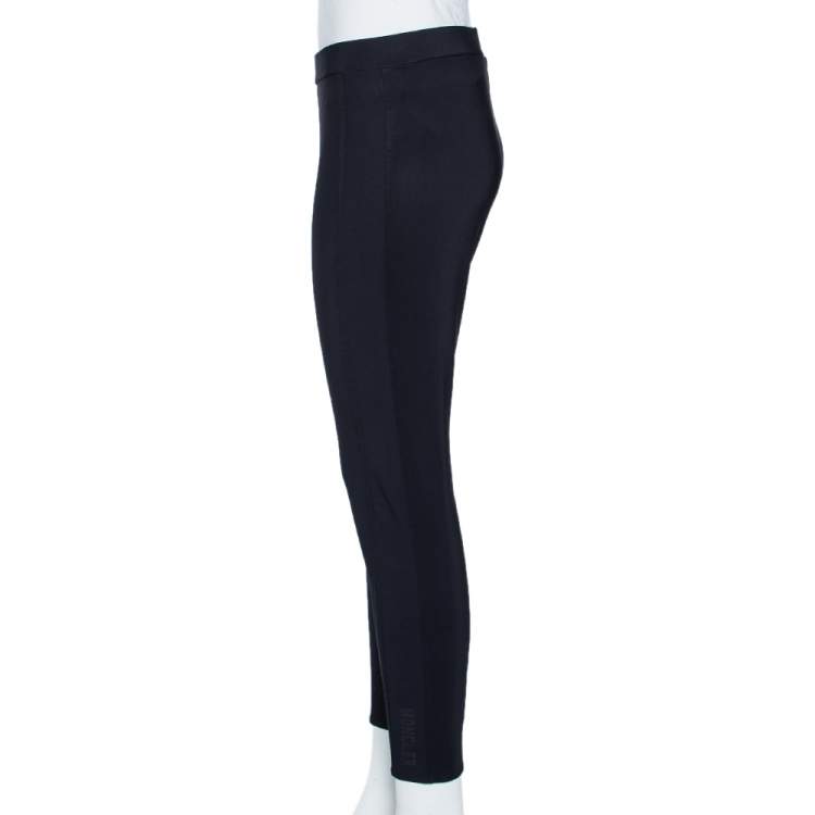 Pre Owned Moncler Navy Blue Logo Printed Knit Pantalone Leggings M