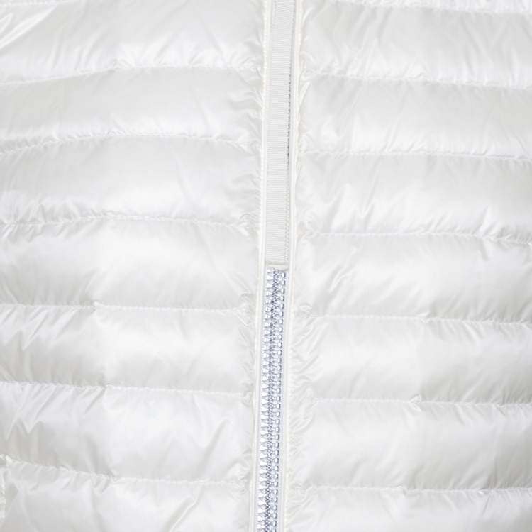 Pre Owned Moncler Ivory Down Quilted Elasticized Collar Detail Zip Front Jacket S