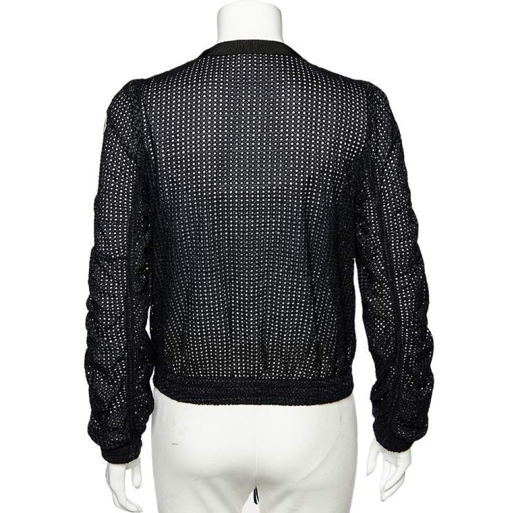 Pre Owned Moncler Black Synthetic Mesh Zip Front Hatsue Jacket S