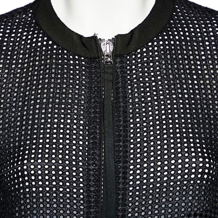 Pre Owned Moncler Black Synthetic Mesh Zip Front Hatsue Jacket S