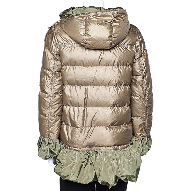 Pre Owned Moncler Khaki Down Synthetic Peplum Trim Detailed Seri Jacket S