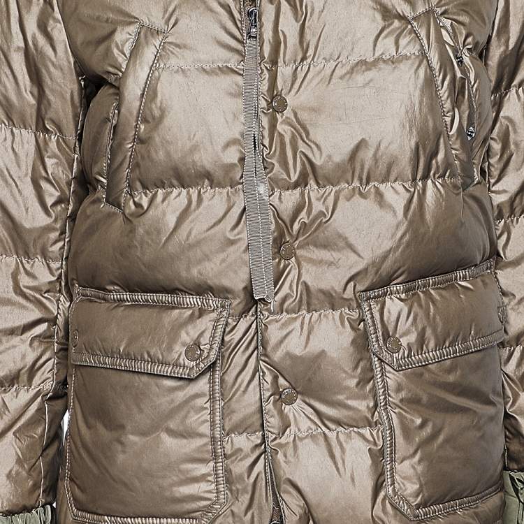 Pre Owned Moncler Khaki Down Synthetic Peplum Trim Detailed Seri Jacket S