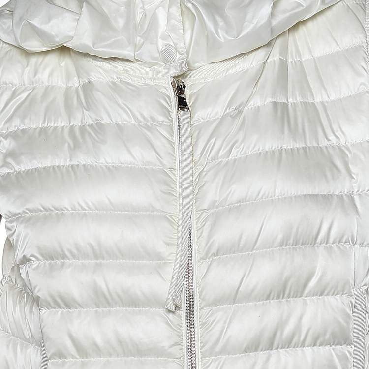 Pre Owned Moncler White Synthetic Quilted Hooded Sleeveless Eble Gilet L