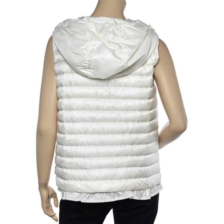 Pre Owned Moncler White Synthetic Quilted Hooded Sleeveless Eble Gilet L