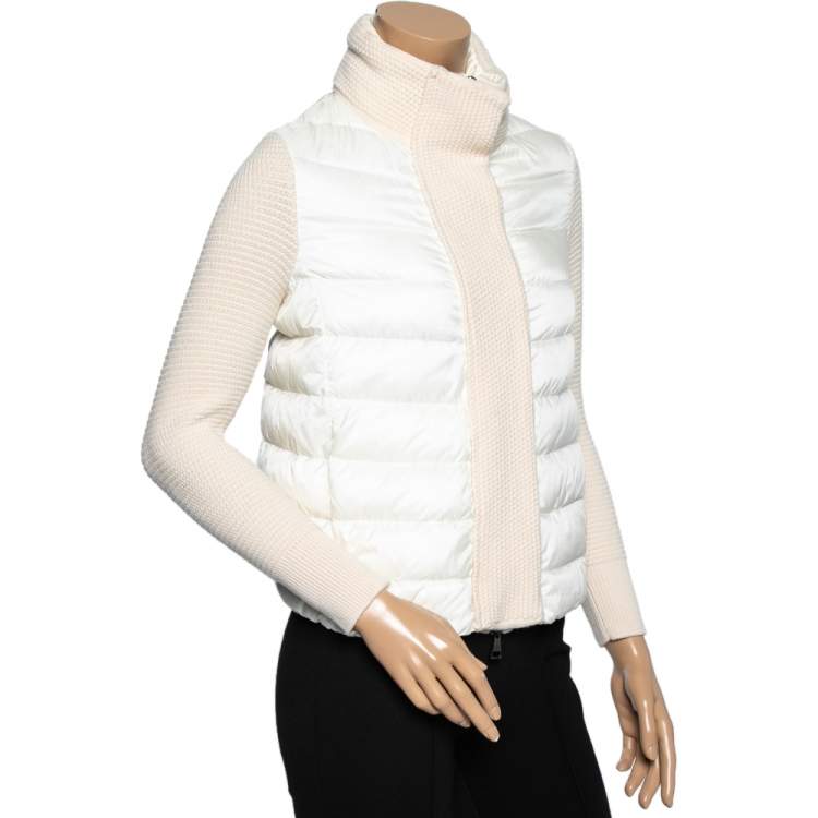 Moncler Cream Down Quilted & Wool Knit Maglione Tricot Cardigan XS 