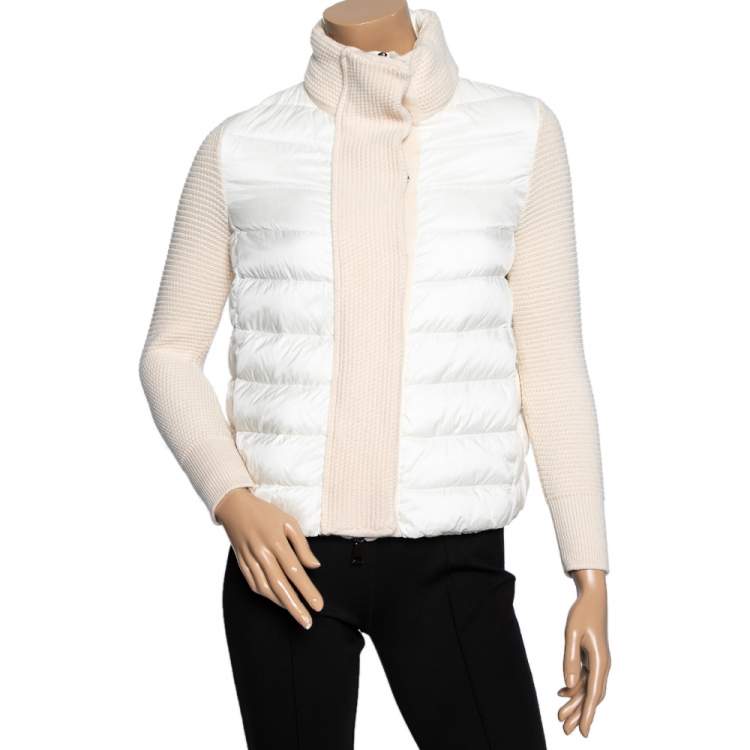 Moncler Cream Down Quilted & Wool Knit Maglione Tricot Cardigan XS Moncler  | The Luxury Closet