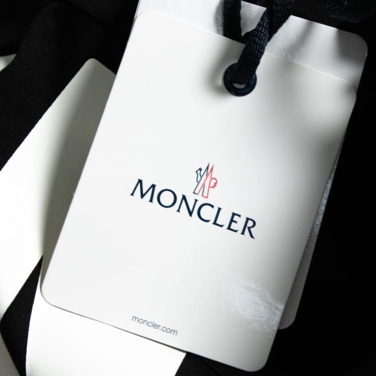 Pre Owned Moncler Black Logo Printed Cotton Side Button Detailed Short Sleeves Dress M
