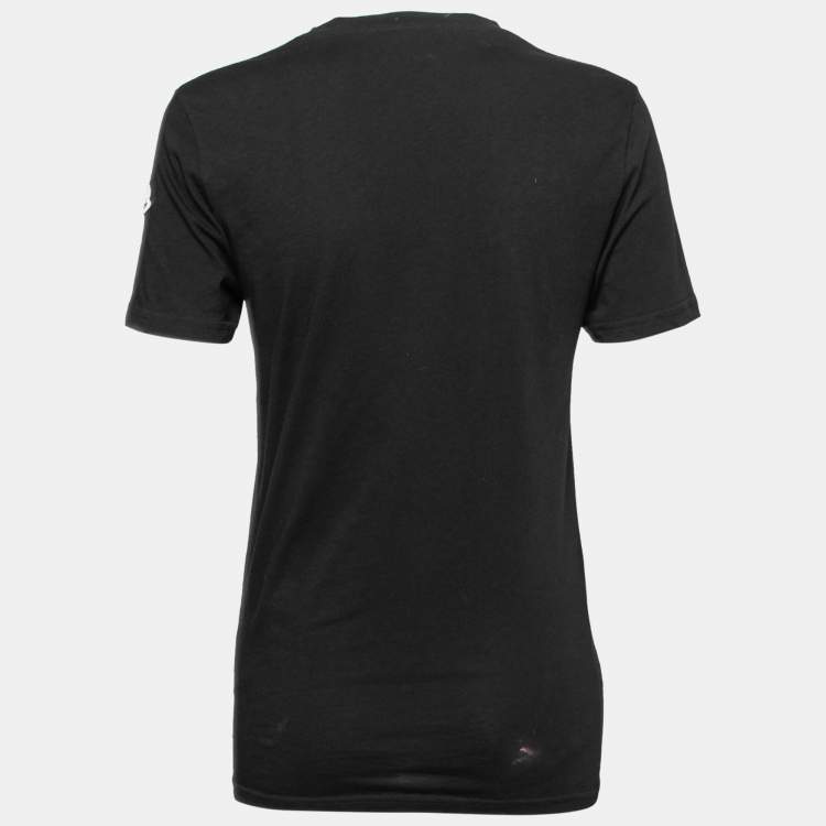 Pre Owned Moncler Black Moncler 1952 Printed Cotton Crew Neck Top S
