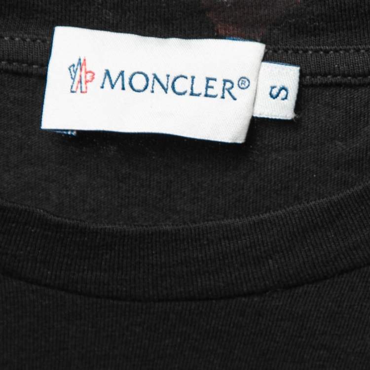Pre Owned Moncler Black Moncler 1952 Printed Cotton Crew Neck Top S