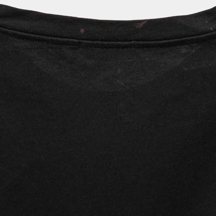 Pre Owned Moncler Black Moncler 1952 Printed Cotton Crew Neck Top S