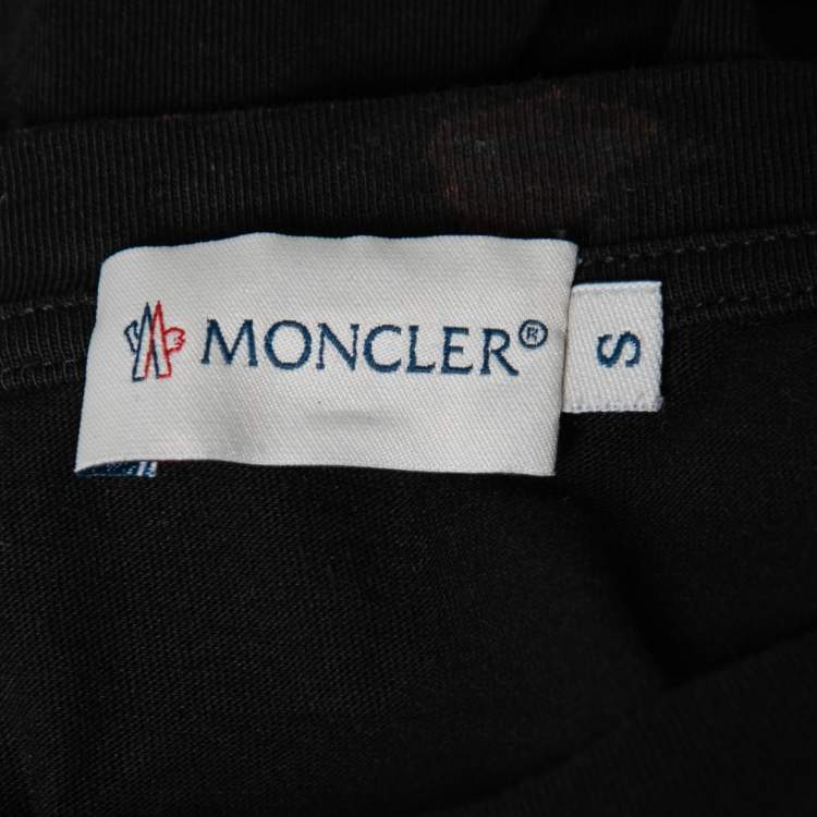 Pre Owned Moncler Black Moncler 1952 Printed Cotton Crew Neck Top S