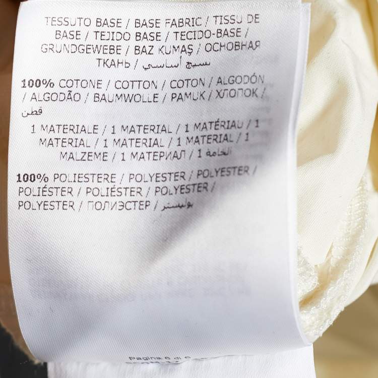 Pre Owned Moncler Ivory Cotton Floral Applique Detail Gathered Hem Dress S