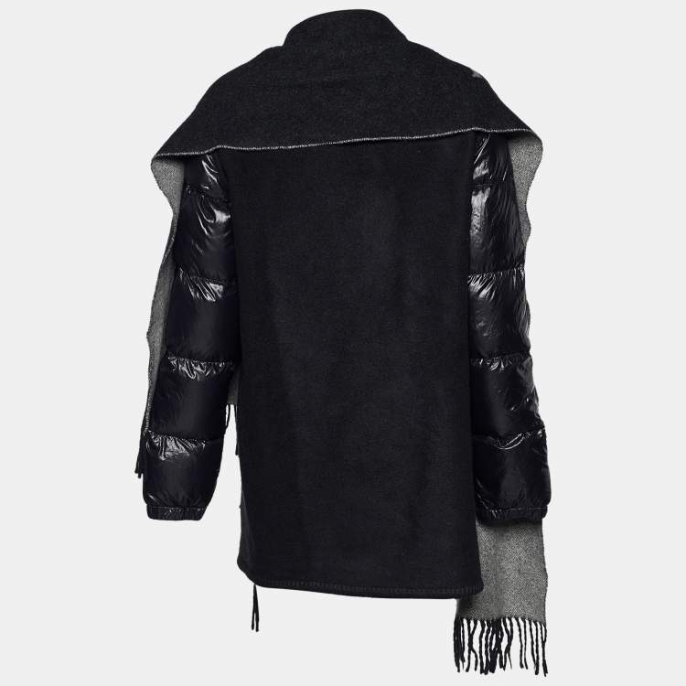 Pre Owned Moncler Black Wool & Down Quilted Mantella Poncho L