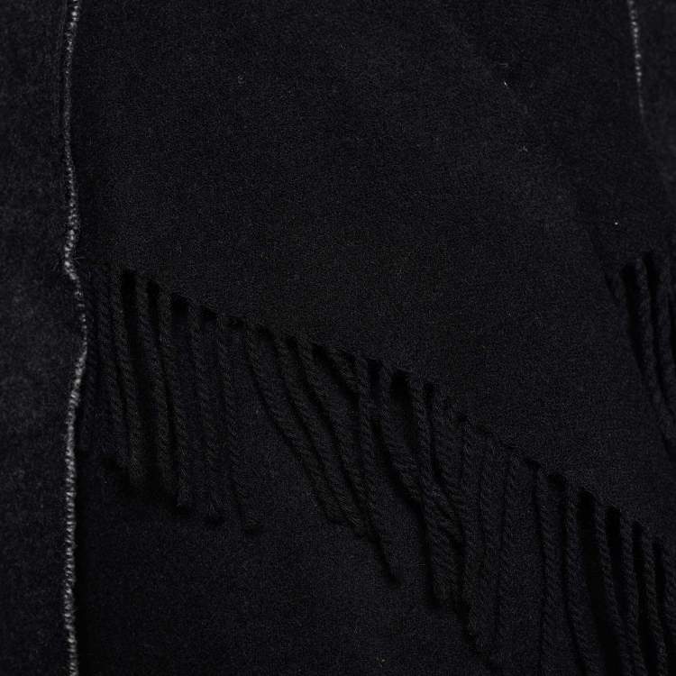 Pre Owned Moncler Black Wool & Down Quilted Mantella Poncho L