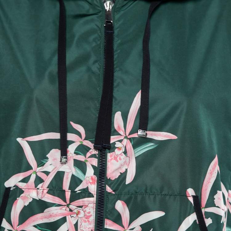 Pre Owned Moncler Dark Green Comte Floral Synthetic Zip-Front Jacket XXL  