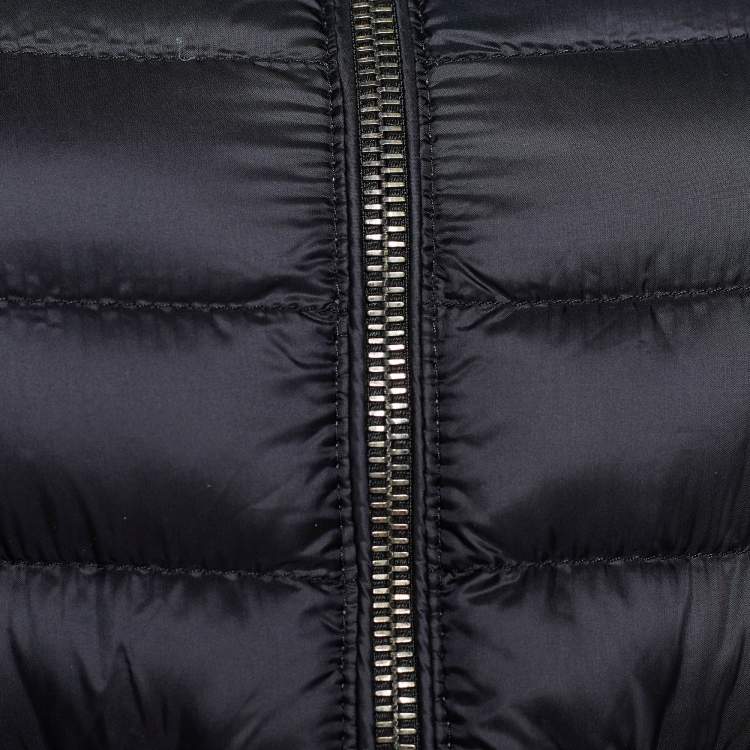 Pre Owned Moncler Black Synthetic & Lace Quilted Down Jacket XS