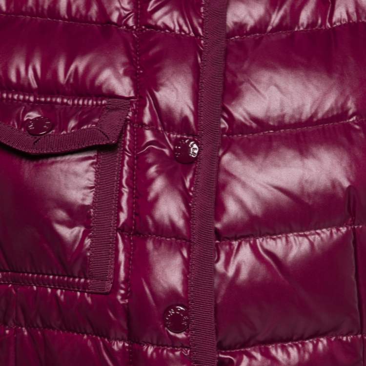 Pre Owned Moncler Wine Red Nylon Laqué Armoise Down Jacket