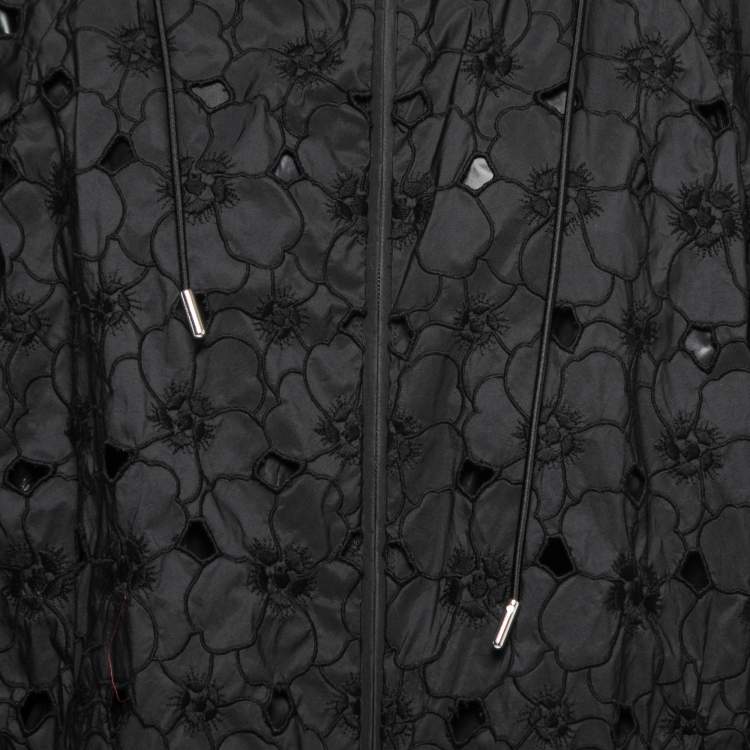 Pre Owned Moncler Black Floral Synthetic Windbreaker Jacket XS
