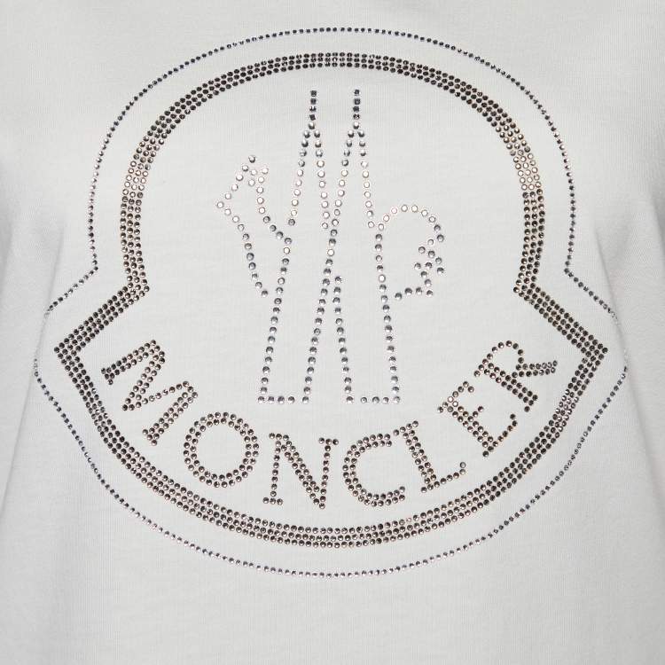 Pre Owned Moncler Ivory Jersey Crystal Logo Detail T-Shirt M