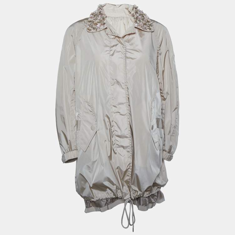 Pre Owned Moncler Beige Synthetic Embellished Collar Parka Jacket M