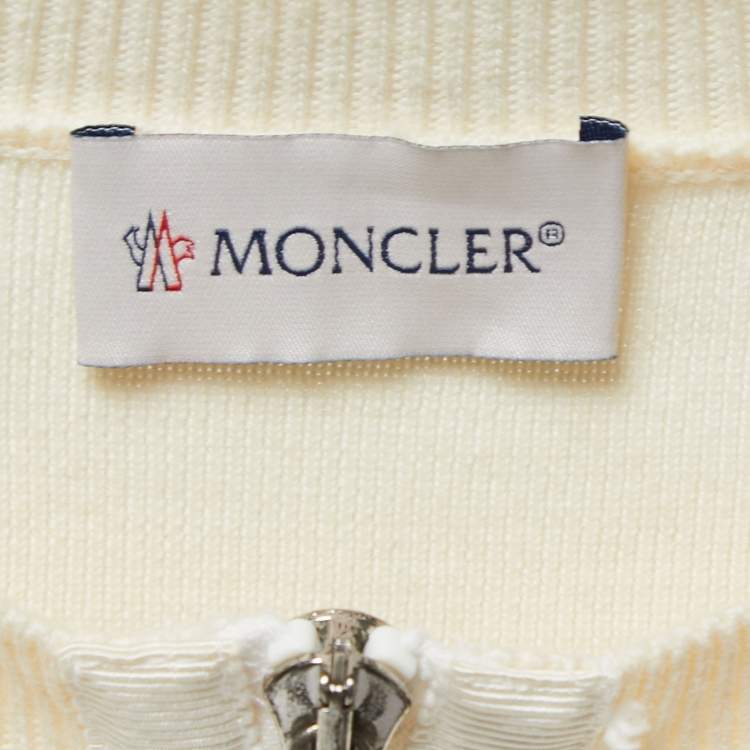 Pre Owned Moncler Cream Knit and Synthetic Zip Front Down Jacket S