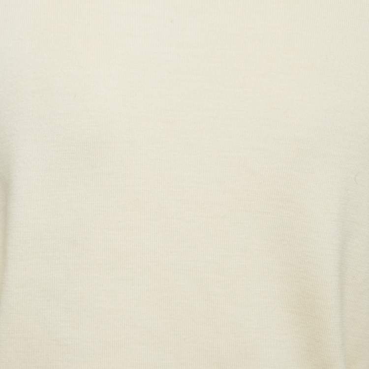 Pre Owned Moncler Cream Knit and Synthetic Zip Front Down Jacket S