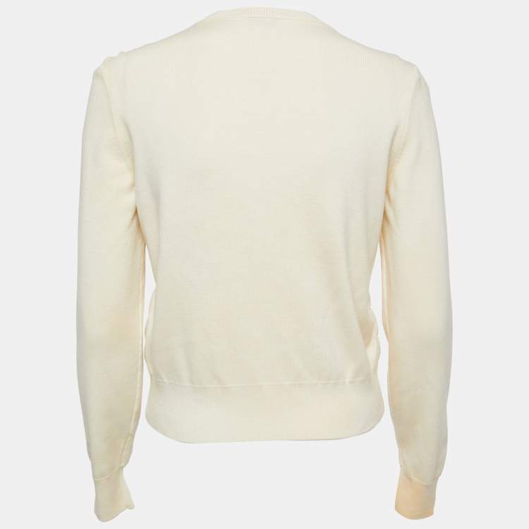 Pre Owned Moncler Cream Knit and Synthetic Zip Front Down Jacket S