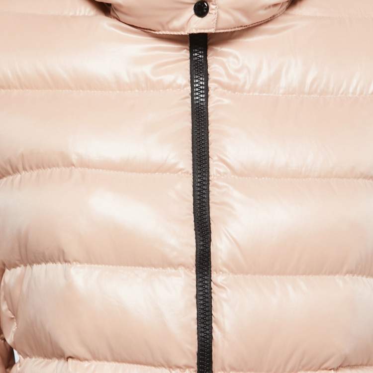 Pre Owned Moncler Light Pink Quilted Nylon Hooded Down Jacket M