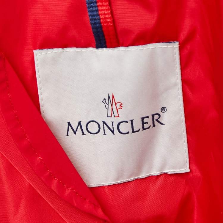 Pre Owned Moncler Red Nylon Zip Front Hooded Jacket L