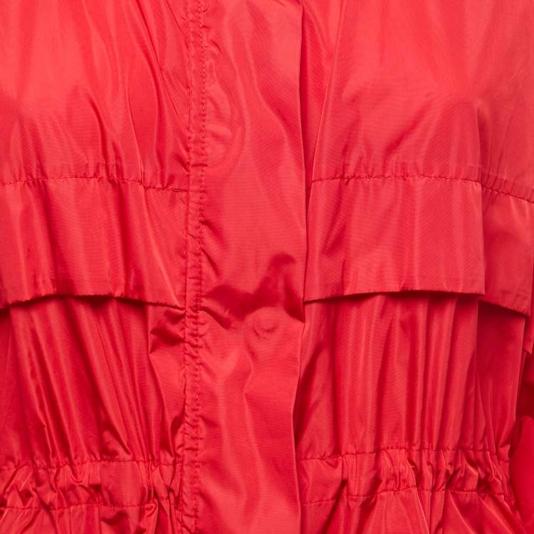 Pre Owned Moncler Red Nylon Zip Front Hooded Jacket L