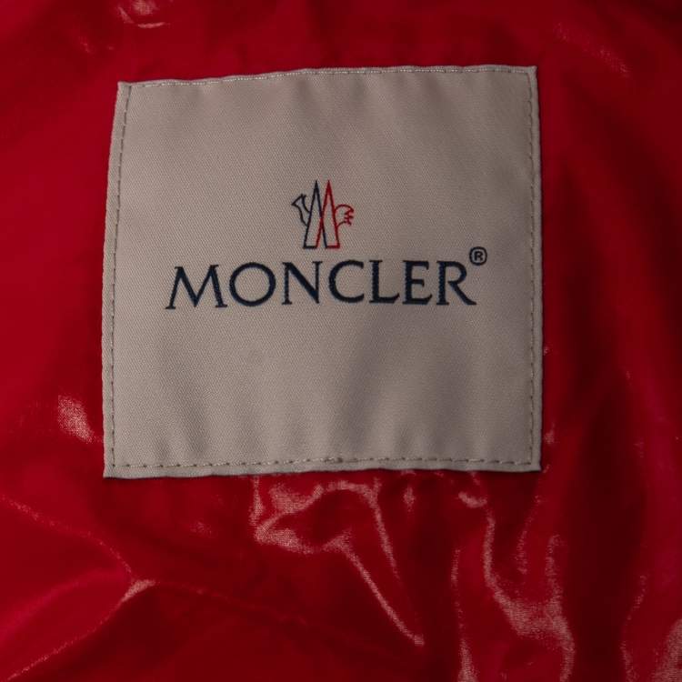 Pre Owned Moncler Red Nylon Floral Embroidery & Embellished Quilted Down Jacket S