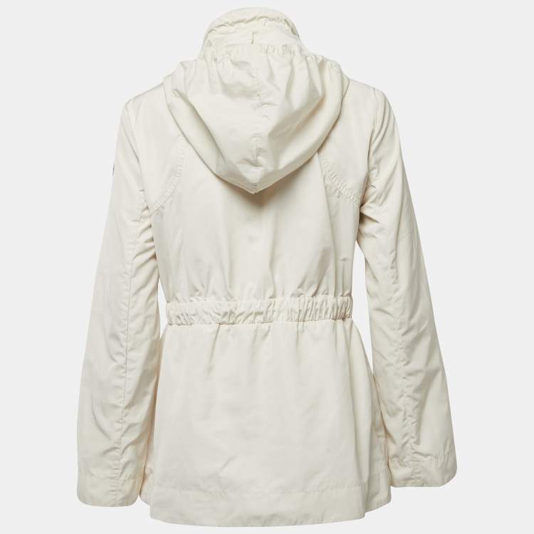 Pre Owned Moncler Off White Synthetic Drawstring Zip-Up Jacket M