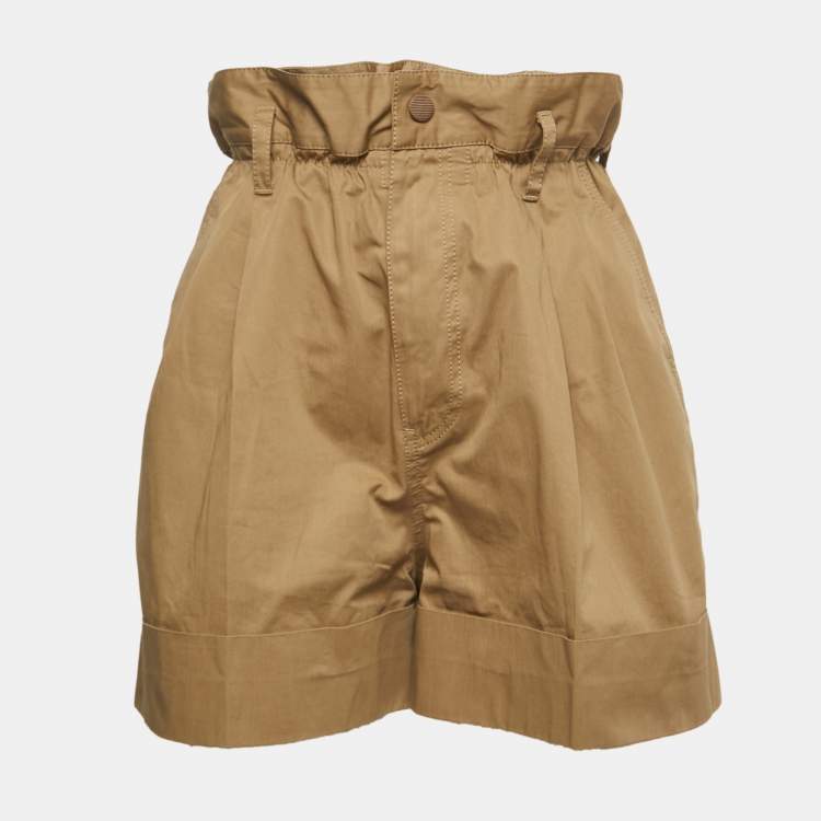 Pre Owned Moncler Tan Brown Curled High Waist Shorts S