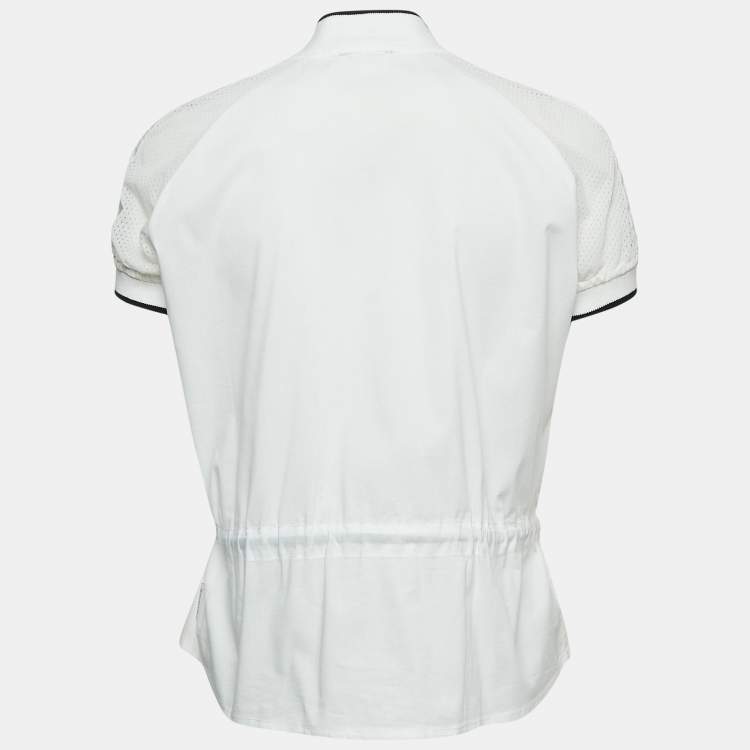 Pre Owned Moncler White Cotton Zip Front Short Sleeve Top S