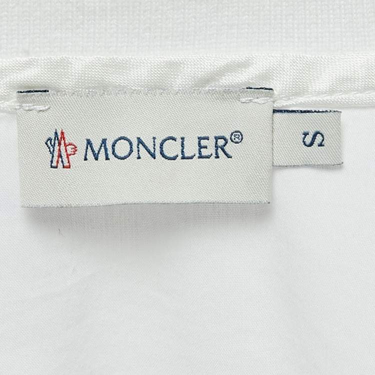 Pre Owned Moncler White Cotton Zip Front Short Sleeve Top S