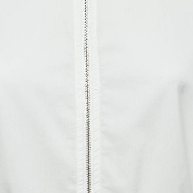 Pre Owned Moncler White Cotton Zip Front Short Sleeve Top S