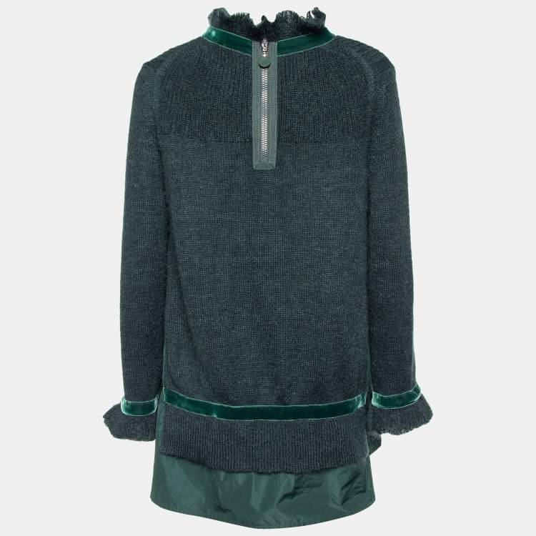 Pre Owned Moncler Green Wool & Mohair Synthetic Panel Detail Pullover L