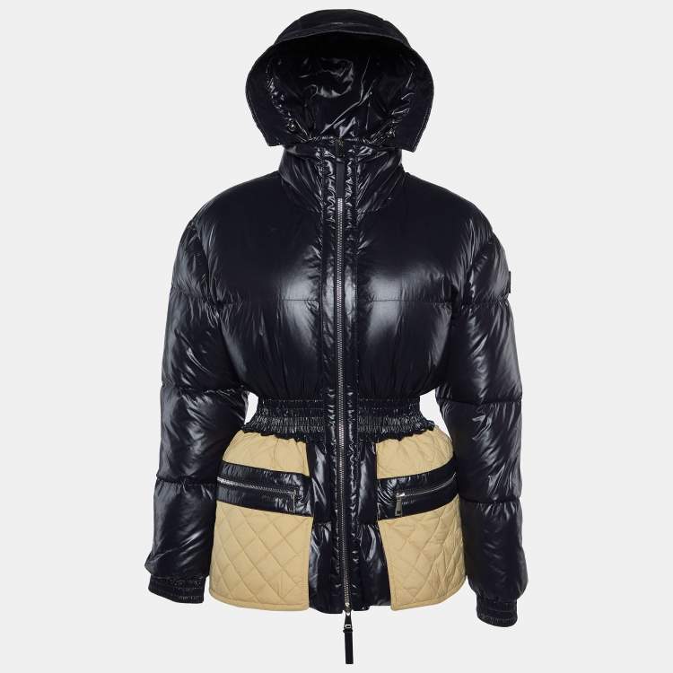 Pre Owned Moncler Black/Beige Nylon Patricia Down Jacket S