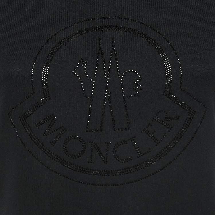 Pre Owned Moncler Black Logo Embellished Cotton Half Sleeve T-Shirt S