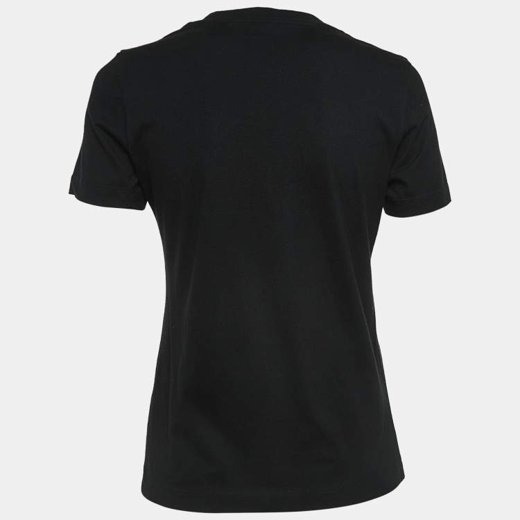 Pre Owned Moncler Black Logo Embellished Cotton Half Sleeve T-Shirt S