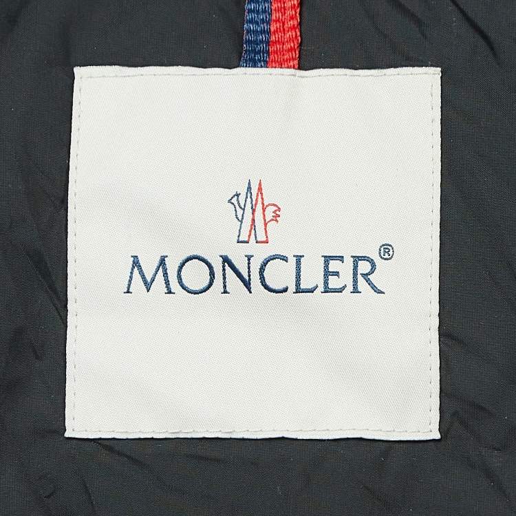 Pre Owned Moncler Black Logo Applique Leather Trim Nylon Zipper Puffer Jacket S