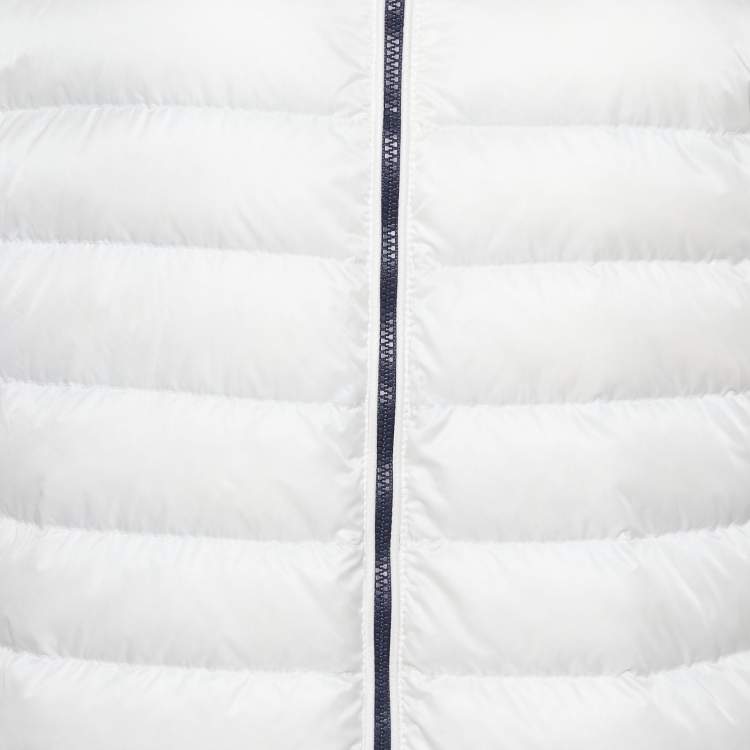 Pre Owned Moncler White Quilted & Knit Zip Up Hooded Cardigan L