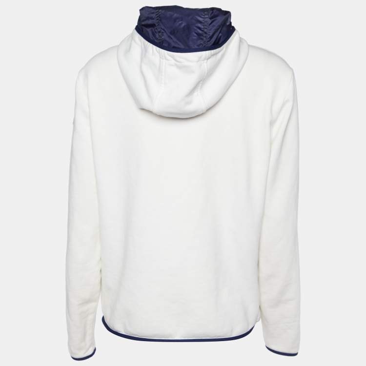 Pre Owned Moncler White Quilted & Knit Zip Up Hooded Cardigan L