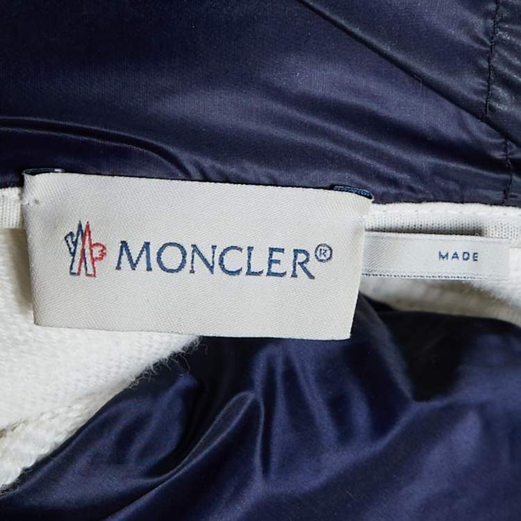 Pre Owned Moncler White Quilted & Knit Zip Up Hooded Cardigan L