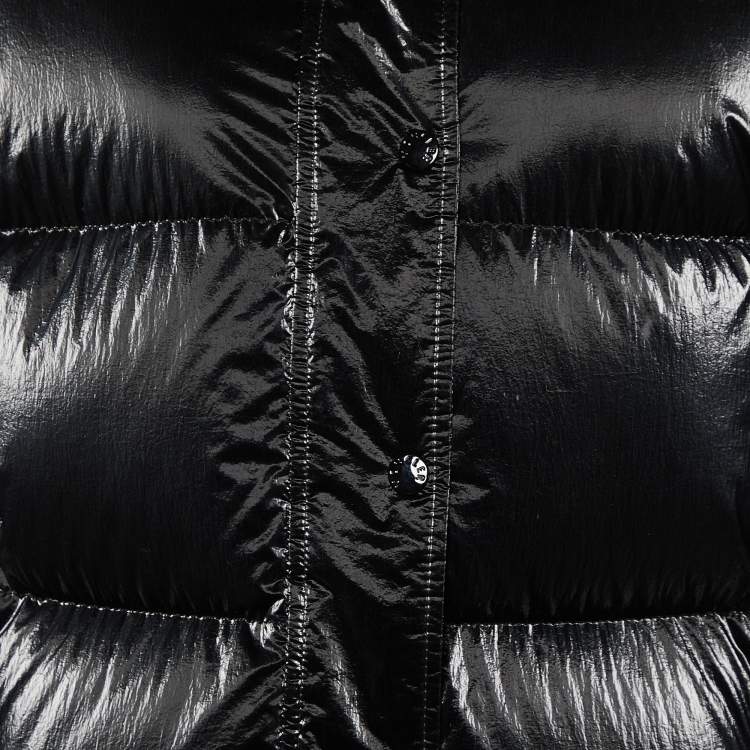 Pre Owned Moncler Black Coated Nylon Fur Trim Hanau Short Down Jacket XS
