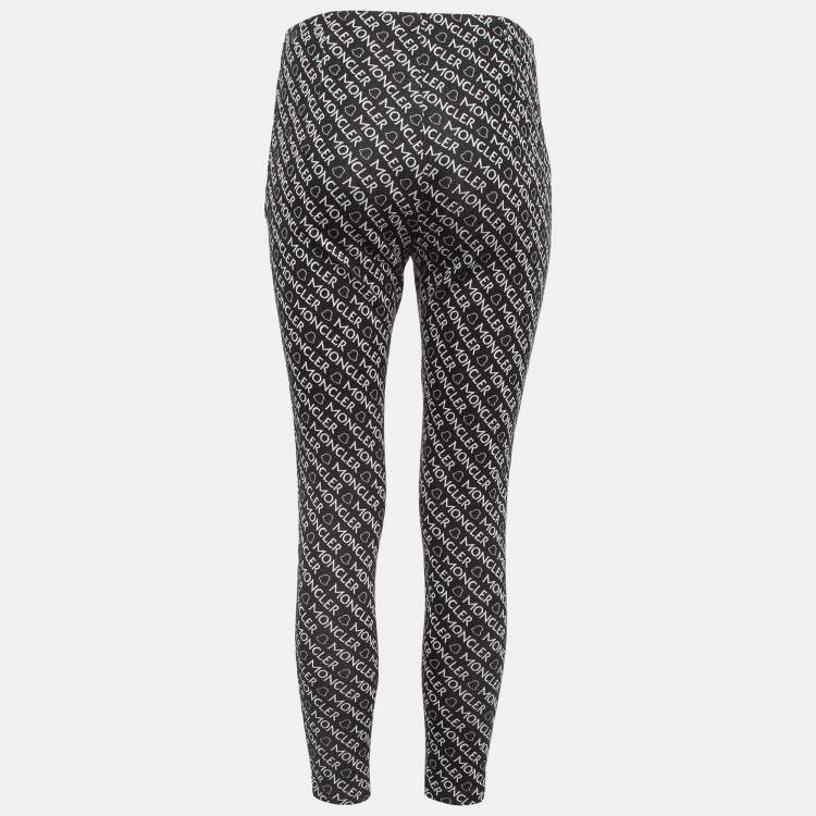 Pre Owned Moncler Black Monogram Cotton Knit Leggings XS